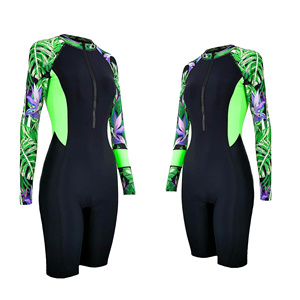 Women One Piece Swimsuit Long Sleeve Tropical Print Anti-UV Swimwear Shorts Bottom Round Neck Spandex Polyester - Product Image 5