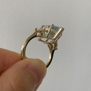 Cyan Blue Moissanite Marquise Cut Solitaire 6 Prong <b>Ring</b> Yellow Gold 3 Stone <b>Ring</b> 10K Solid Gold Wedding <b>Ring</b> <b>Cz</b> Pear Side Stone - Product Image 4