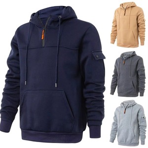 Premium High Quality Custom Oversized Wholesale Retro Men's Sweatshirt Work Half Zip Up Jumper Hoodie Hooded Jacket <b>Coat</b> Tops - Product Image 5