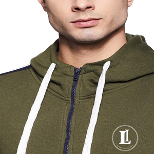 Vente en gros de sweat-shirts à capuche pour hommes, 100% coton, uni, décontracté, manches régulières, doublure latérale personnalisée, fermeture éclair - Product Image 2