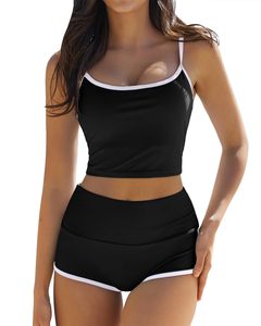 Traje de Baño de Dos Piezas para Mujer, Top Corto y Pantalones Cortos de Cintura Alta, Bikini, OEM, Personalizado, al por Mayor - Product Image 1