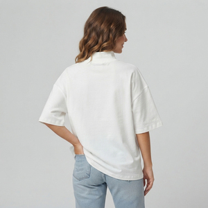 T-shirt décontracté pour femme à épaules tombantes, col montant, coupe oversize, pour usage quotidien, coupe ample, col montant - Product Image 2