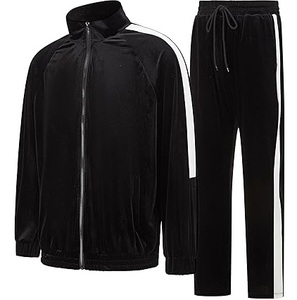 <b>LOW</b> MOQ Custom High Quality Velour Tracksuit Men Sportswear Velvet Suit Fleece Black Color Velour Tracksuits for Man Breathable - Product Image 1
