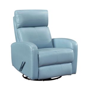 Poltrona Reclinabile in Legno Massello con Movimento Girevole, Rivestimento in Pelle Blu, Arredamento di Lusso per Soggiorno - Product Image 2
