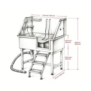 Stazione Professionale per Toelettatura Cani e Gatti, Vasca in Acciaio Inox per Uso Interno, Adatta per Cani, Gatti, Rettili, in Legno e Materiale PP - Product Image 3