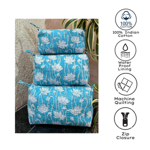 <b>Toiletry</b> Bag Set of 3 Multi Function Travel Organizer Cosmetic Make up Stationary <b>Storage</b> Bags Jaipur Artisanal Hand Block - Product Image 2
