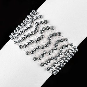 Natural Hematite Faceted Round <b>Beads</b> Rosary Chain With 925 Sterling <b>Silver</b> Wire Wrapped Links 3mm Handmade Jewelry Making Chain - Product Image 3