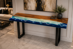 Mesa de Comedor Rectangular Moderna de Resina Ecológica, Muebles Contemporáneos para Sala de Estar, Mesa Resistente Hecha a Mano para Interiores - Product Image 4