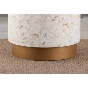 Taburetes cilíndricos con base dorada y concha floral, mesa auxiliar pequeña de mosaico artesanal de nácar para decoración de sala de estar y dormitorio - Product Image 4
