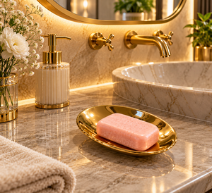 Jabonera de Latón Hecha a Mano con Forma Ovalada Orgánica, Bandeja Decorativa de Latón para Joyas, Accesorio de Lujo para Baño - Product Image 1