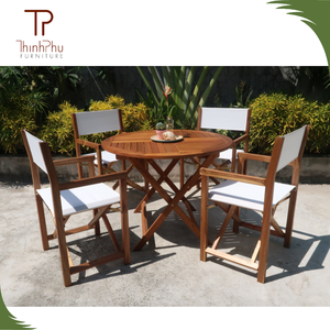 Ensemble complet de meubles de salle à manger d'extérieur contemporains en bois massif, tables et 4 chaises, écologiques, durables, pour hôtel et restaurant - Product Image 1