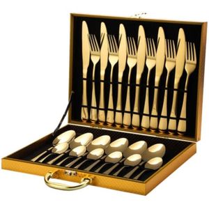 Ensemble de couverts de luxe plaqués or, couverts modernes en acier inoxydable pour l'hôtellerie, décoration de table pour mariage, banquet, boîte cadeau - Product Image 1