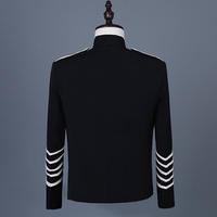 Jaket Pria Dewasa Musim Panas Hitam Motif Cetak Kerah Tegak Lengan Panjang Kancing Depan Lis Putih Bergaris Bordir Emas