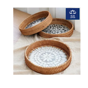 BANDEJA DE RATÁN ECOLOGICA Y SEGURA, CON INCORPORACIÓN DE CONCHA NATURAL, IDEAL PARA SERVIR COMIDA Y DESAYUNO, PRECIO DIRECTO, MÁS VENDIDO - Product Image 1