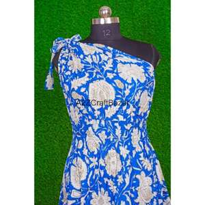 Robe midi multicolore florale 100 % coton, asymétrique à une épaule, pour femme, style décontracté, tendance et très vendue pour l'été - Product Image 2