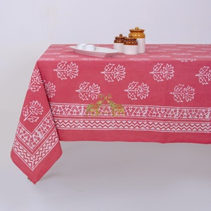 Mantel Elegante con Estampado Floral Dabu, 100% Algodón, Hecho a Mano con Técnica de Impresión en Bloque, Diseño Rectangular Tradicional - Product Image 2