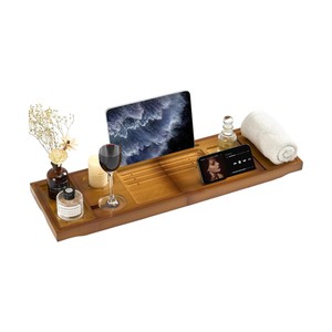 Bamboo Bathtub <b>Caddy</b> <b>Tray</b> Expanding <b>Bath</b> Board Organizer Wine Glass Tablet Holder For Luxury Spa Bathroom Decor Wholesale - Product Image 1