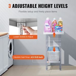 Tavolo da Lavoro in Acciaio Inox Resistente 24 X 18 X 34 Pollici, Capacità di Carico 640 Libbre, con 3 Livelli di Altezza Regolabili e Lavello - Product Image 3