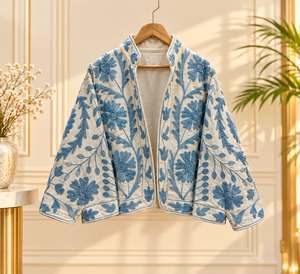 Chaqueta de Terciopelo Negro para Mujer, Bordada, con Cuello Mandarín, Manga Larga, Diseño Floral de Aves, Cierre de Cremallera, Blusa de Otoño - Product Image 4