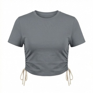 Conjunto de Ropa de Yoga Corta y Sexy con Logotipo Personalizado de Algodón para Mujer, Camisetas Cortas Deportivas Transpirables con Color Personalizado - Product Image 1