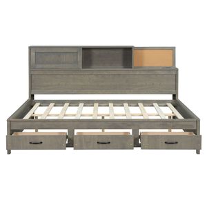 Divano letto matrimoniale in legno grigio con 3 cassetti contenitore, ripiano superiore morbido, set di prese e porte USB - Categoria: Divani letto - Product Image 4
