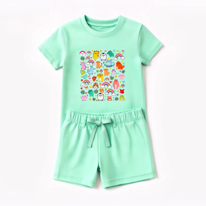 Conjunto de Ropa de Algodón para Niños, Camiseta y Pantalones Cortos, Transpirable, Ligero, Ropa de Verano, Talla Personalizada, Proveedor OEM - Product Image 1