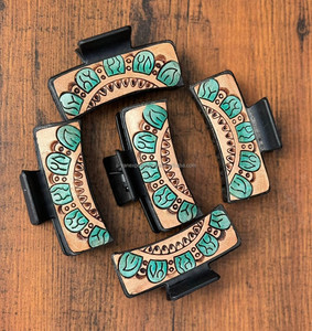 New Arrival Western Stylish Handmade Tooled Leather Cactus Print <b>Hair</b> <b>Claw</b> Clips Genuine Leather <b>Claw</b> <b>Hair</b> Accessories for Women - Product Image 3