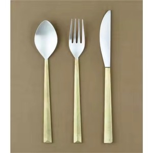 Elegant Dining Metal Cutlery Set Brass Handle Stainless Steel Flatware Spoon <b>Fork</b> Knife Set Kitchen Tableware Premium Finish - Product Image 2