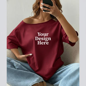 Camiseta Personalizada para Mujer, Talla Grande, Hombros Caídos, Cuello Redondo, 100% Algodón, Corte Holgado, con Logotipo Personalizado, Venta al Por Mayor OEM - Product Image 1