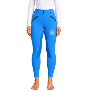 Leggings de equitación azules brillantes para mujer, pantalones de equitación de cintura alta, elásticos, con agarre de silicona, para entrenamiento de equitación - Product Image 1