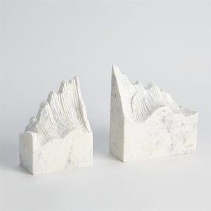 Modern White Marble Mountain Shape Bookends Decorative Natural Stone <b>Book</b> Holder for Bookshelf Home Office <b>Library</b> Decor - Product Image 2