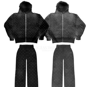Mens <b>Rhinestone</b> Tracksuit Luxury Bling Hoodie and Jogger Set Cotton Fleece Oversized Fit Streetwear Winter Breathable Impex - Product Image 2