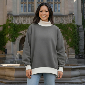 Hot Selling Sweatshirt Custom Applique Patches Casual Mock Neck Rib Lines Cotton Fleece Heavyweight Your Own Design Sweater - Product Image 4