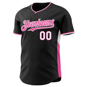 Maillot de baseball personnalisé noir et rose avec nom et numéro de l'équipe, impression sublimée, manches courtes, col en V, vêtements unisexes pour adultes - Product Image 2