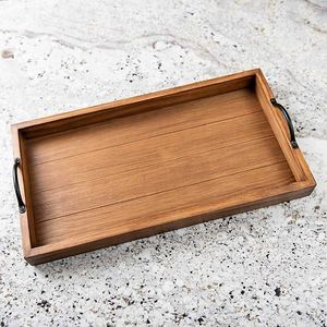 Wooden serving <b>tray</b> with handles strong build polished surface ideal for serving coffee <b>tea</b> snacks breakfast home use - Product Image 1