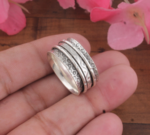 Wholesale Classic 925 <b>Sterling</b> <b>Silver</b> Wedding Party Spinner <b>Ring</b> Multi Band Textured <b>Anxiety</b> Fidget for Men Women Jewelry - Product Image 2