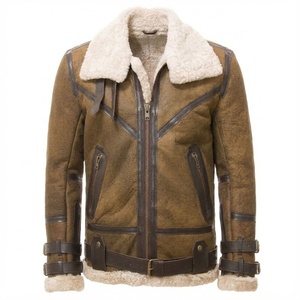 Men Real Fur <b>Shearling</b> Sheepskin Thick Vest <b>Bomber</b> Leather <b>Jacket</b> For Men In Wholesale Price With Custom Design - Product Image 1