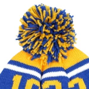 Gorro de Invierno Personalizado de la Hermandad Sigma Gamma Rho, Dorado y Azul, con Letras Griegas Bordadas de 1922, con Pompón, Tejido, Cálido y con Borde - Product Image 4