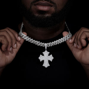 Platinum Plated Cross Pendant With Round Brilliant Cut Diamonds Micro Insert Men's Hiphop Religious <b>Charm</b> Gift - Product Image 1
