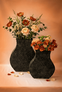 Top selling Handcrafted Abstract Curved Metal Flower <b>Vase</b> Set of 2 with Hammered Texture Black Finish for Home Decor and Wedding - Product Image 2