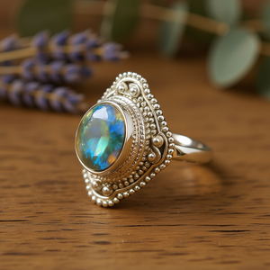 <b>Labradorite</b> Moissanite <b>Ring</b> 7.5 Grams Elegant and Unique Jewelry Piece - Product Image 3