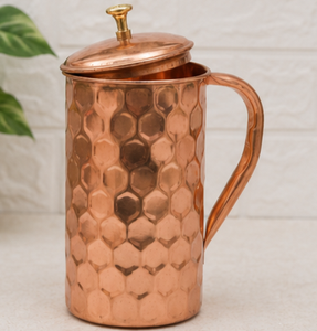 Carafe en cuivre martelé avec couvercle, design vintage, grande capacité, vaisselle de maison, carafe à eau ayurvédique isolée de qualité supérieure - Product Image 4