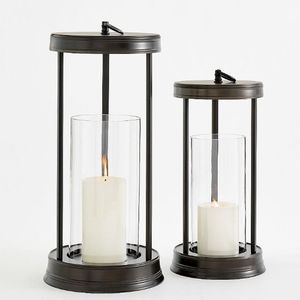 Set of 2 <b>Hurricane</b> Candle Holder Set with Glass Dome & Iron Base Elegant Decorative Pillar Candle Holders for Living Room - Product Image 1