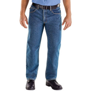 Jean en denim bleu style vintage 2025 pour homme, coupe droite ample, jambe large, décontracté, avec broderies, boutons, poches, délavé - Product Image 1