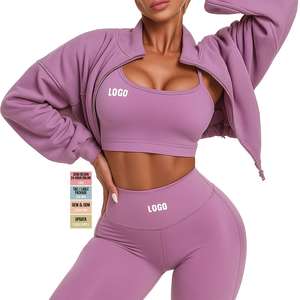 Ensemble de yoga et de fitness 3 pièces grande taille 2024 personnalisé de haute qualité avec crop top et leggings taille haute pour femme - Product Image 1