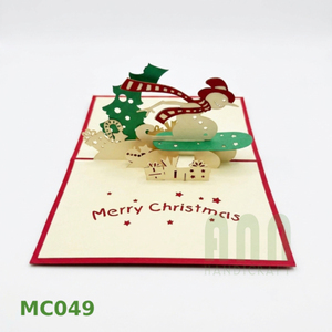 Tarjetas de Felicitación Navideñas con Diseño de Muñeco de Nieve, Corte Láser 3D Personalizado, Impresión por Transferencia Térmica, Rectangulares, Hechas en Vietnam, Hanoi, Encantadoras - Product Image 1