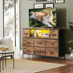 Mueble para TV con 8 Cajones para Televisores de 45-55 Pulgadas, Centro de Entretenimiento con Luces LED y Estación de Carga, Elegante Estilo Moderno - Product Image 2