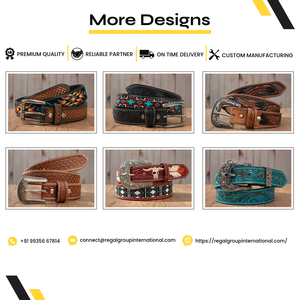 Ceinture de cowboy vintage faite à la main pour hommes, style western, boucle en fer massif embossé, robuste, design amovible, cuir grainé - Product Image 5