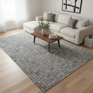 Tapis moderne en laine et jute patchwork - Tapis à motif mosaïque gris pour salon et bureau - Product Image 1
