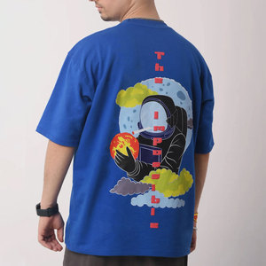 T-shirt décontracté pour homme, bleu, à manches courtes, col rond, imprimé serpent au dos, en jersey de coton écologique de haute qualité, coupe ample - Product Image 6